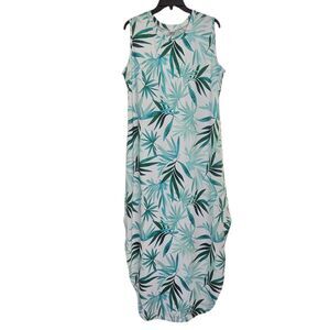 Anrabess Tropical Tank Shift Maxi Dress Size L Green Palm Print Pullover Casual